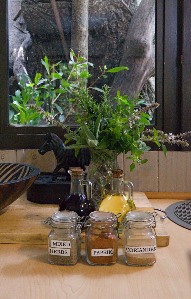 Herbs and spices provided for guests at Tranquility Lodge